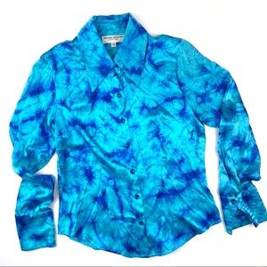 Vintage 70s 100% Silk Tie Dye Button Up Top